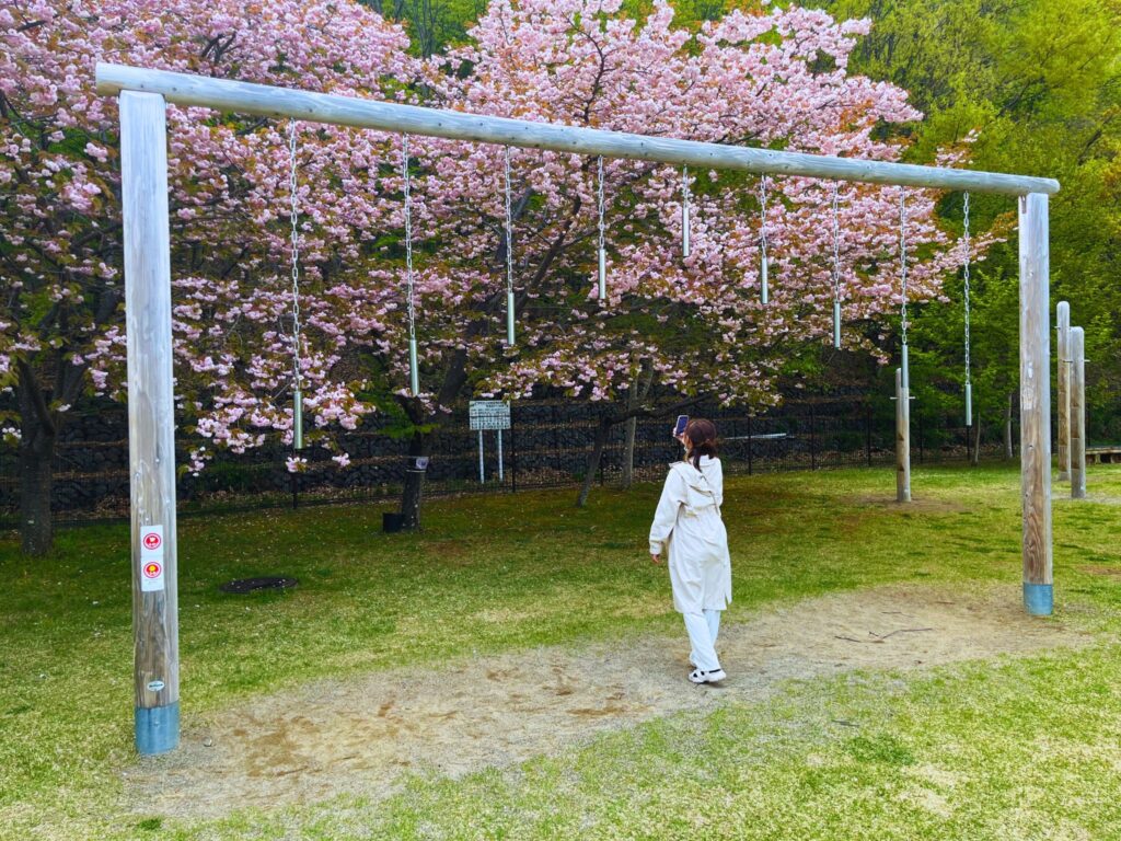 地附山公園のぶら下がりのアスレチック遊具