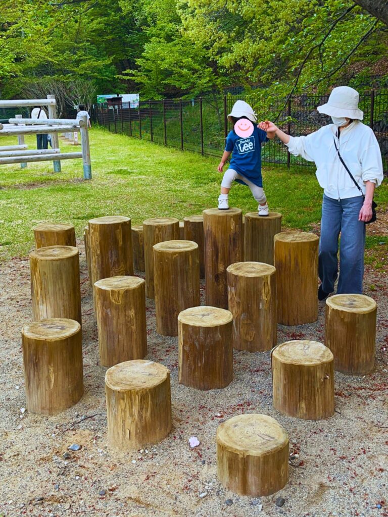 地附山公園の丸太ステップのアスレチック遊具