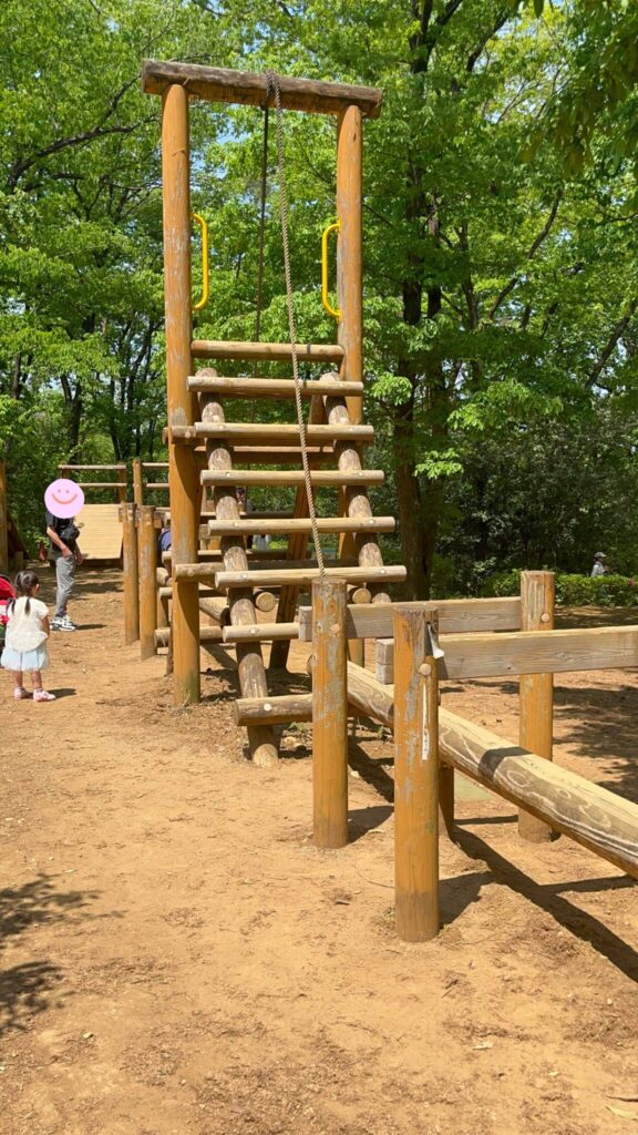 埼玉県子ども動物自然公園の冒険の森アスレチック「どきどき丸太橋」